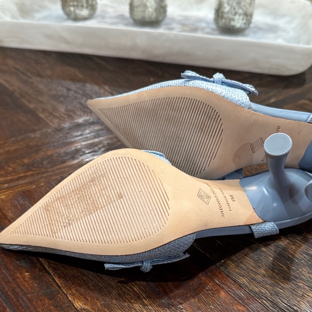 NEW! Sergio Rossi Light Baby/Periwinkle Blue Texture Slingback Heels - Bow Detai - Picture 4 of 7